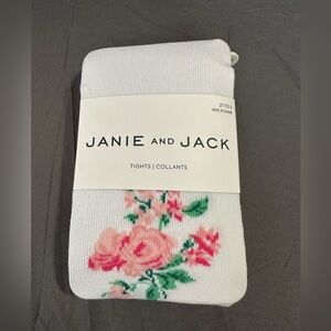 Janie and Jack White Tights with Pink Rose Bouquet